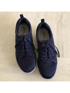 Clarks Cloudsteppers Ezera Ave Blue Studded Dressy Fashion Sneakers Size 10M